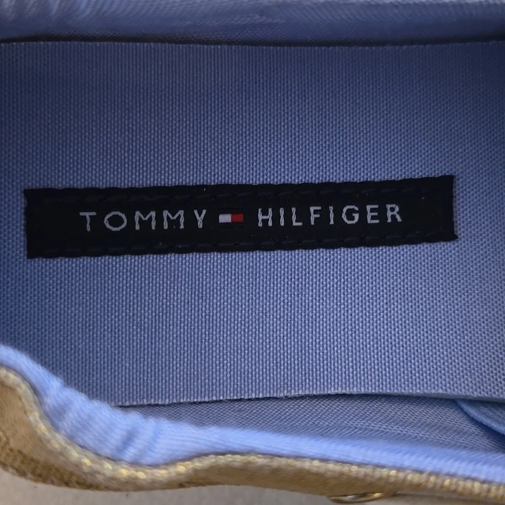 Tommy Hilfiger Women's Lace-Up Slip-On Gold Shimmer Boat Shoes Size 7.5